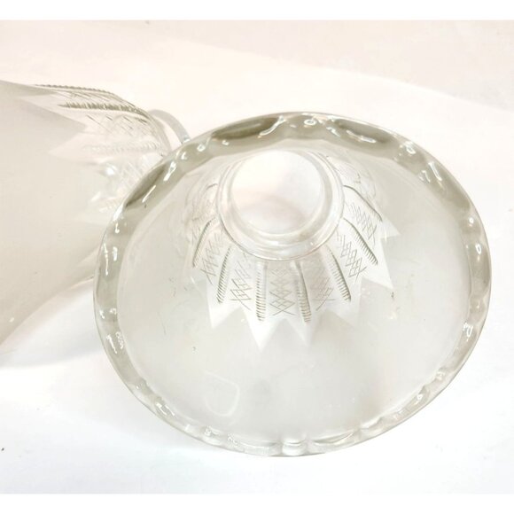 Vintage Frosted Glass Ruffled Lamp Shade Replacement, Diamond Crisscross Bell Li - Picture 14 of 16